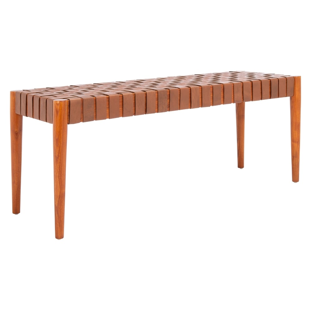 SAFAVIEH  Amalia Wood and Leather Bench.