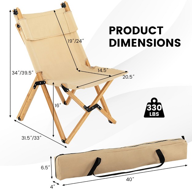 Costway 2 Pcs Patio Folding Camping Chair Portable Fishing Bamboo Adjust Backrest W Bag