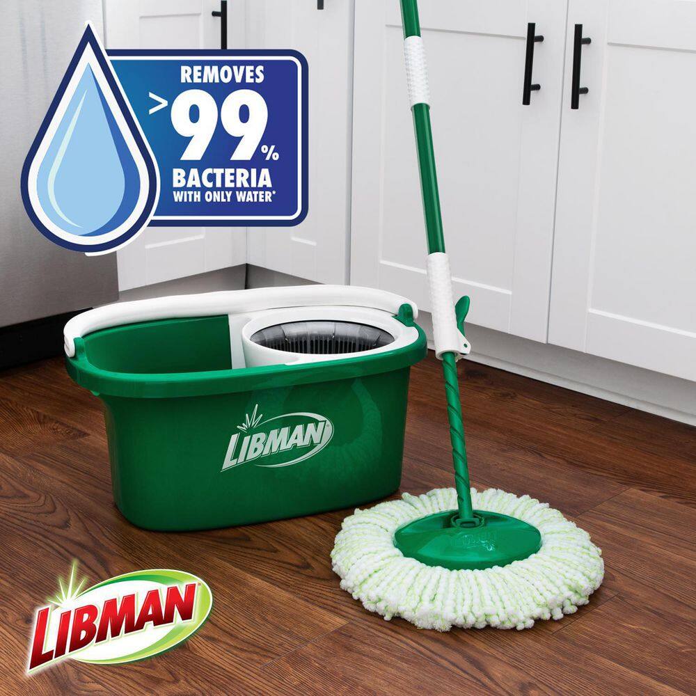 Libman Microfiber Tornado Wet Spin Mop and Bucket Floor Cleaning System with 8 Refills 1605