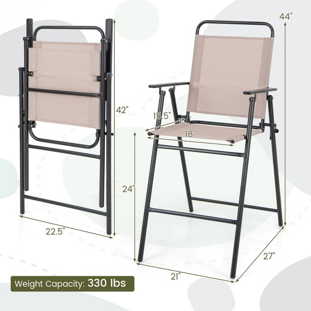 Costway Patio Folding Bar height Chairs With Armrests Quick drying Seat Beige Backyard