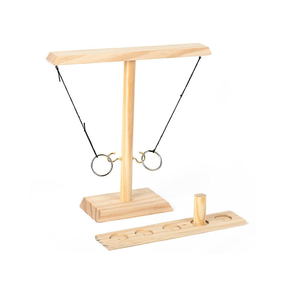 Throwing hook and ring interactive wooden toss game