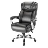 Axton Big and Tall Bonded Leather High-Back Chair， Dark Gray/Chrome， BIFMA Certified