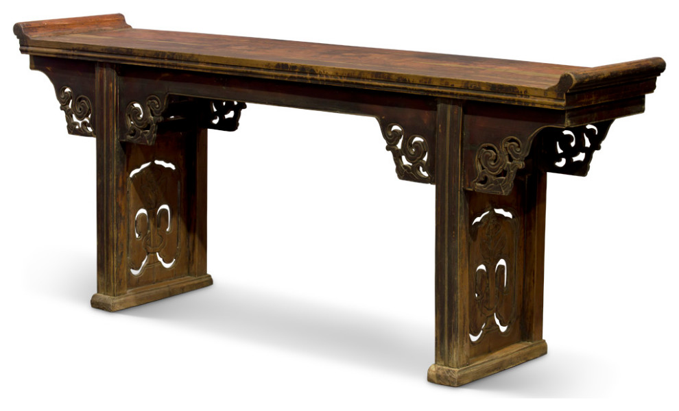 Vintage Elmwood Imperial Chinese Grand Altar Table with Cloud Motif   Asian   Console Tables   by China Furniture and Arts  Houzz