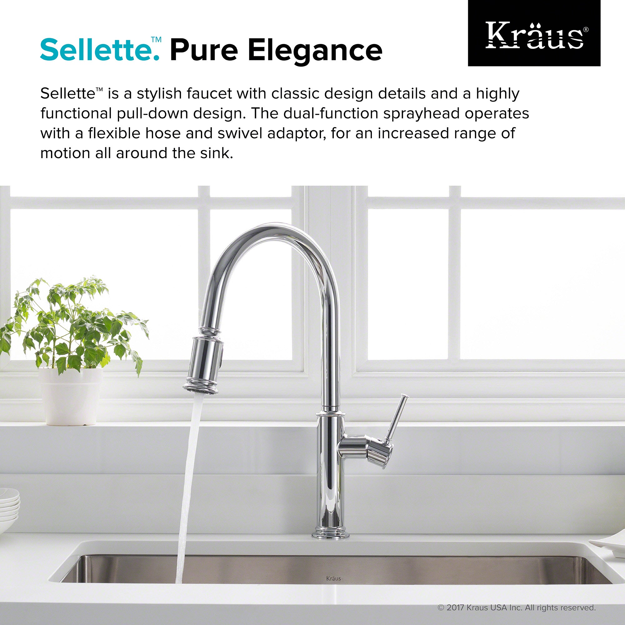 KRAUS Sellette™ Single Handle Pull Down Kitchen Faucet with Dual Function Sprayhead in Chrome Finish