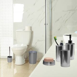 5-Pieces Bath Accessory Set with Soap Pump Tumbler Soap Dish Waste Basket and Toilet Brush Holder in Brushed Aluminum SET5NOUMEA6176