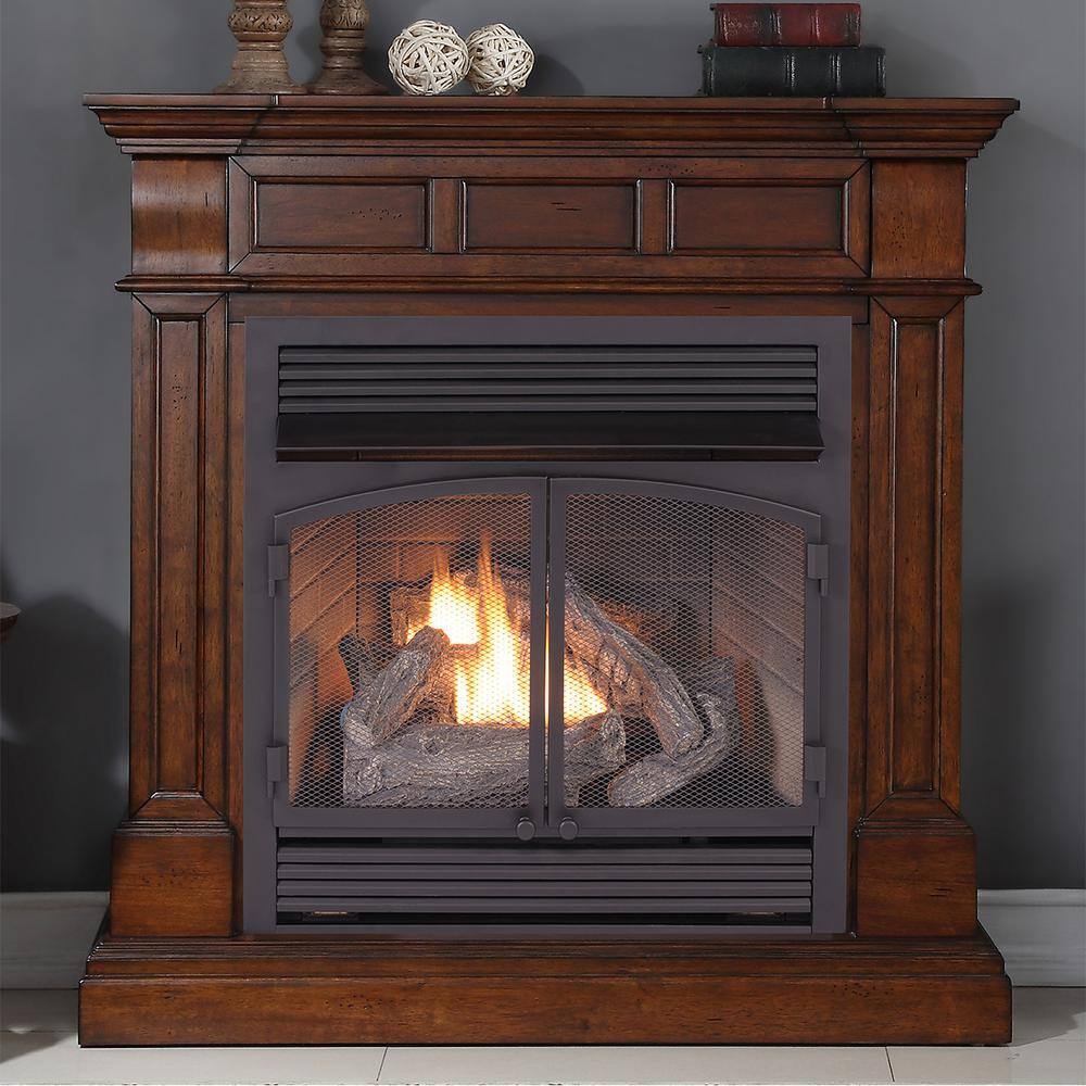 Duluth Forge Dual Fuel Ventless Gas Fireplace - 32000 BTU T-Stat. Control Auburn Cherry Finish 170124