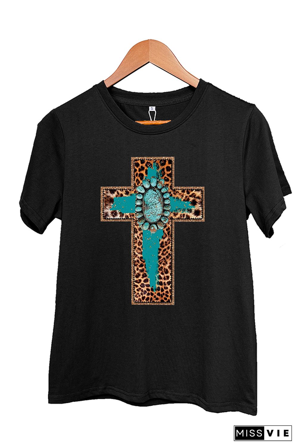 Cross Print Short Sleeve Graphic Tee Wholesale