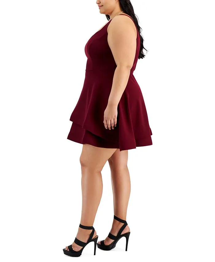 Trendy Plus Size Notched-Neck Tiered-Hem Dress