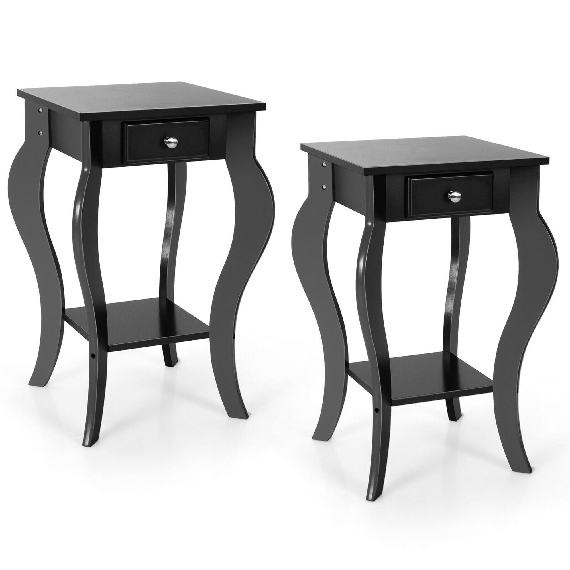 Gymax 2PCS End Table Accent Side Table Nightstand w/ Drawer and Bottom