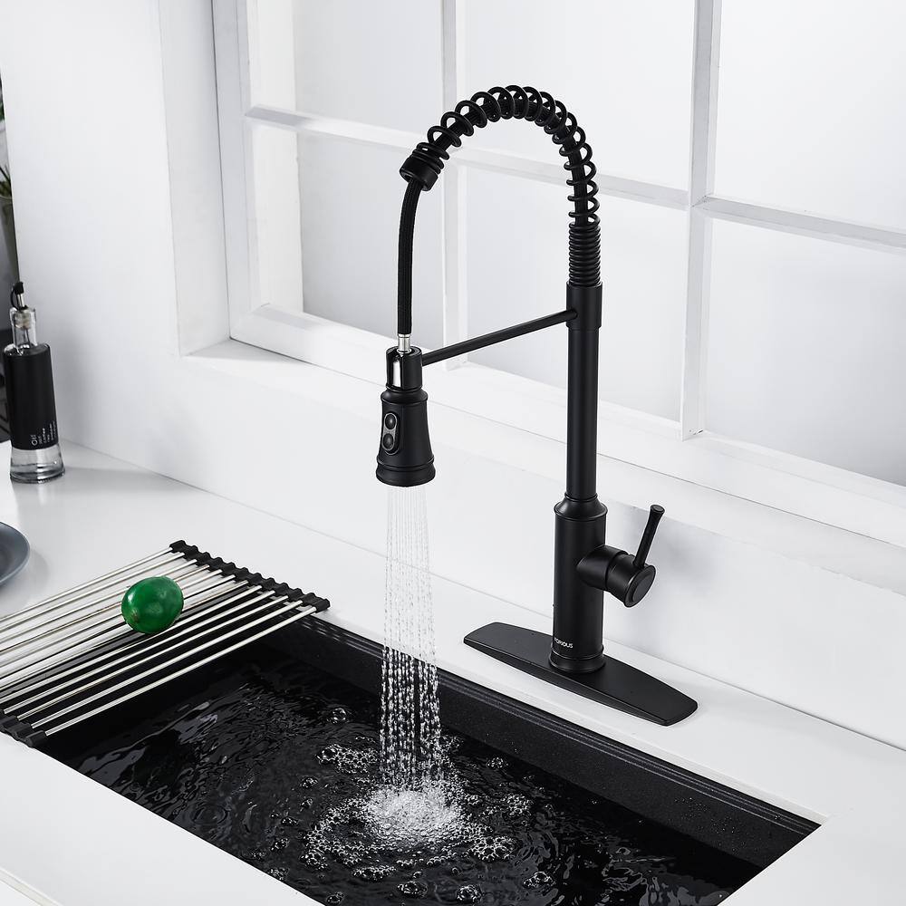 FORIOUS High Arc Kitchen Faucet with Pull Down Sprayer Commercial Spring Kitchen Sink Faucet for Black in Kitchen HH0028CB