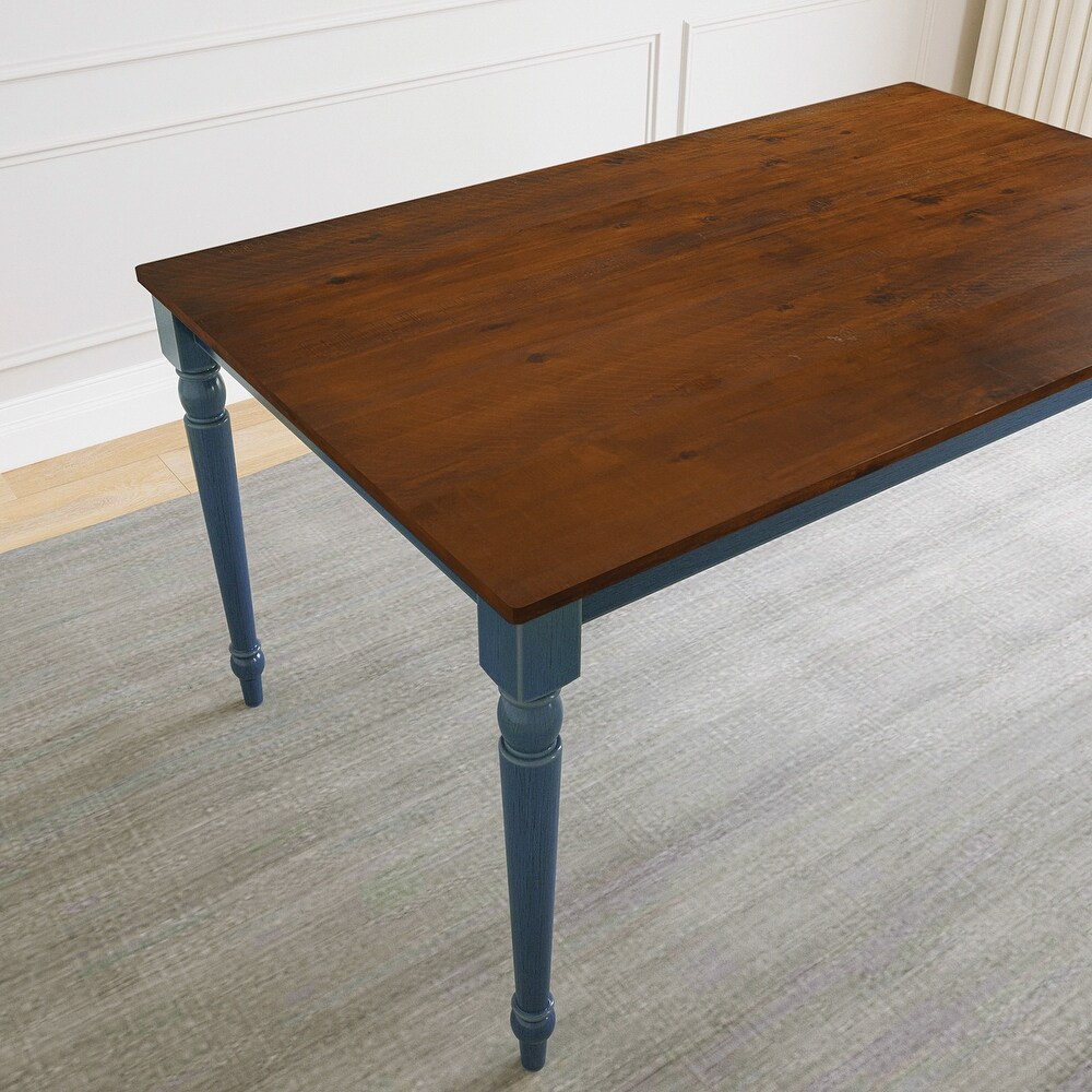 Medium Brown and Navy Blue Wood Dining Table for Kitchen Dining Room