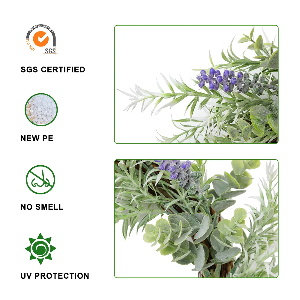 H 47 Garden Supplies Christmas Decorative Artificial Green Leaf Purple Lavender Wreath for Home Door Decoration