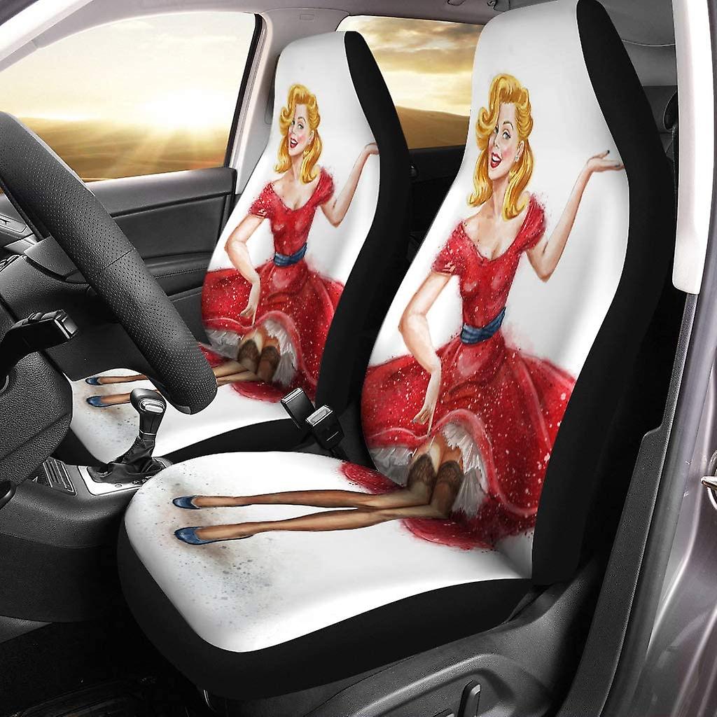 Set Of 2 Car Seat Covers Girl Stockings Open Hand Vintage Universal Auto Front Seats Protector Fits For Car，suv Sedan，truck