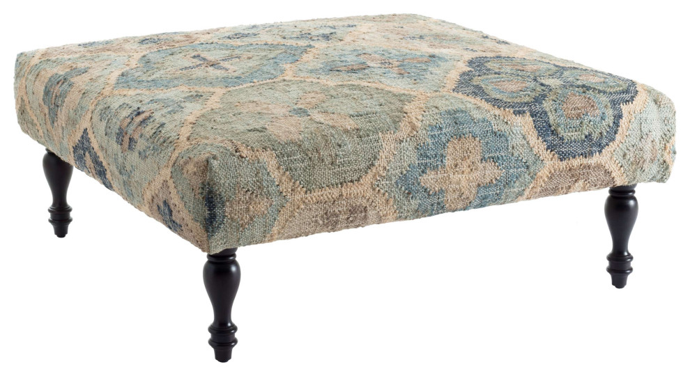 Pali Blue Rug Ottoman   Mediterranean   Footstools And Ottomans   by Annie Selke  Houzz