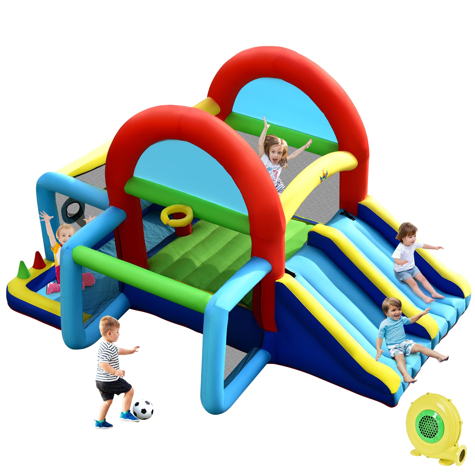 Costzon 8 in 1 Inflatable Bounce House, Bouncy House for Kids Indoor Outdoor Party Family with Blower