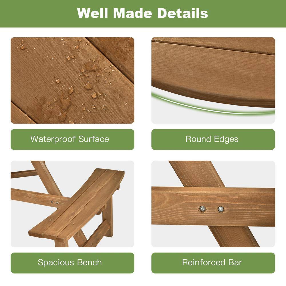 ANGELES HOME Round Wood Frame Outdoor Bench Set Picnic Table with Umbrella Hole M10-8NP434TN