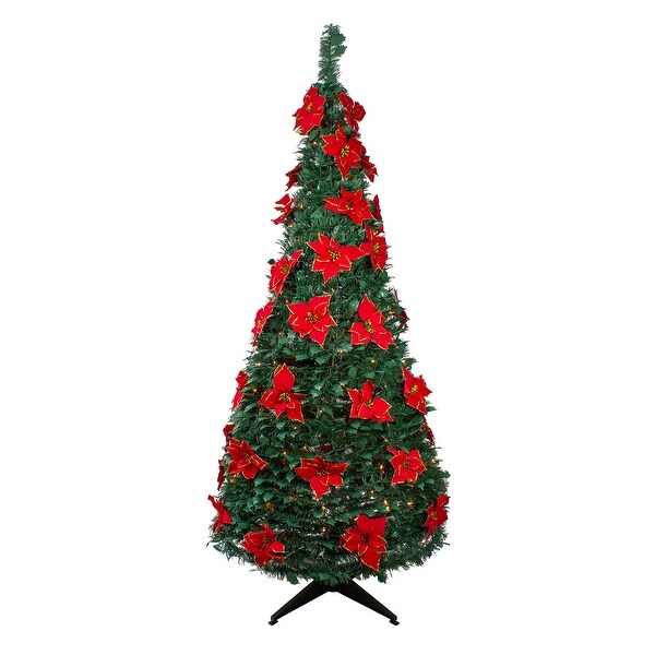 6' PreLit Slim PreDecorated Poinsettia PopUp Artificial Christmas Tree