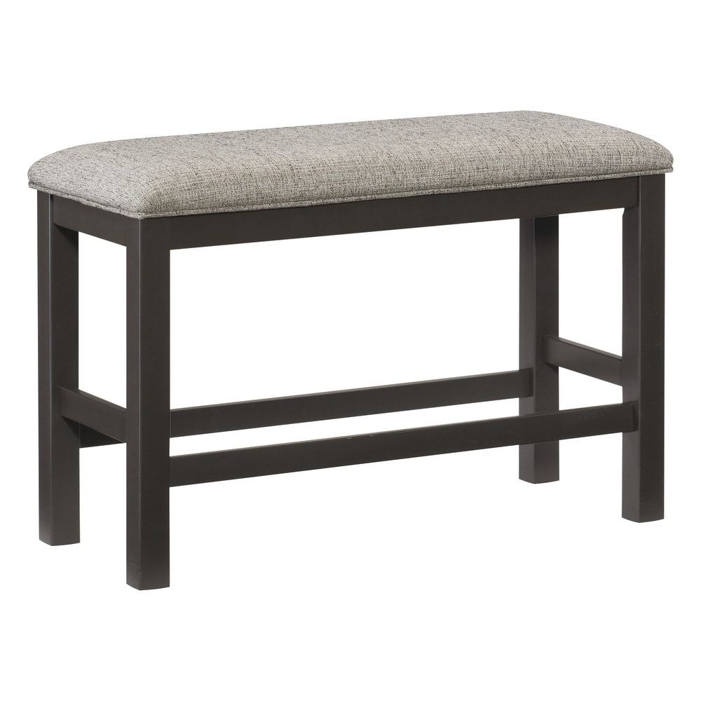 Casual Dining Counter Height Bench 1pc Gunmetal Gray Finished Wood Gray Fabric Covered Padded Seat Modern Furniture