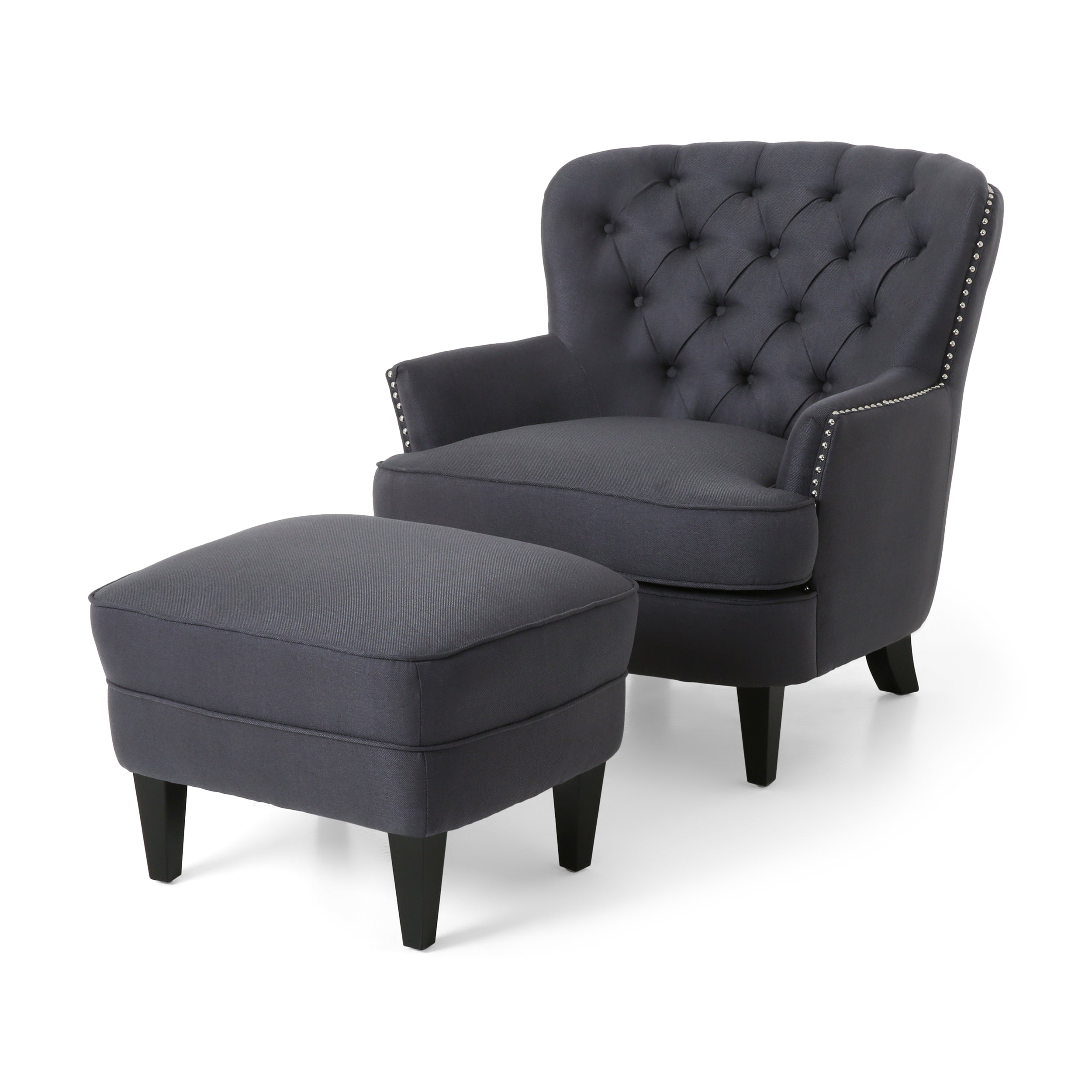 Jaxen Contemporary Tufted Fabric Club Chair and Ottoman Set