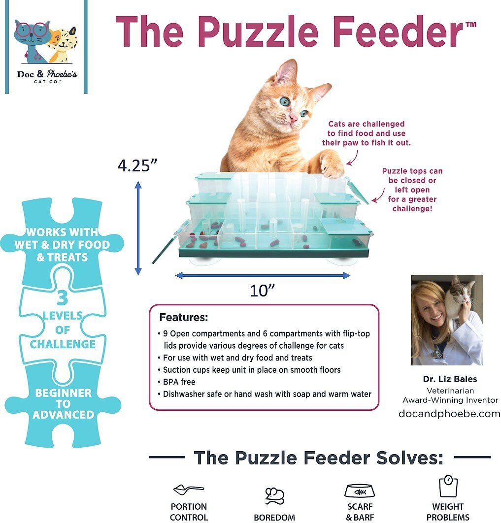 Ethical Pet Doc and Phoebe Puzzle Cat Feeder， Blue/White