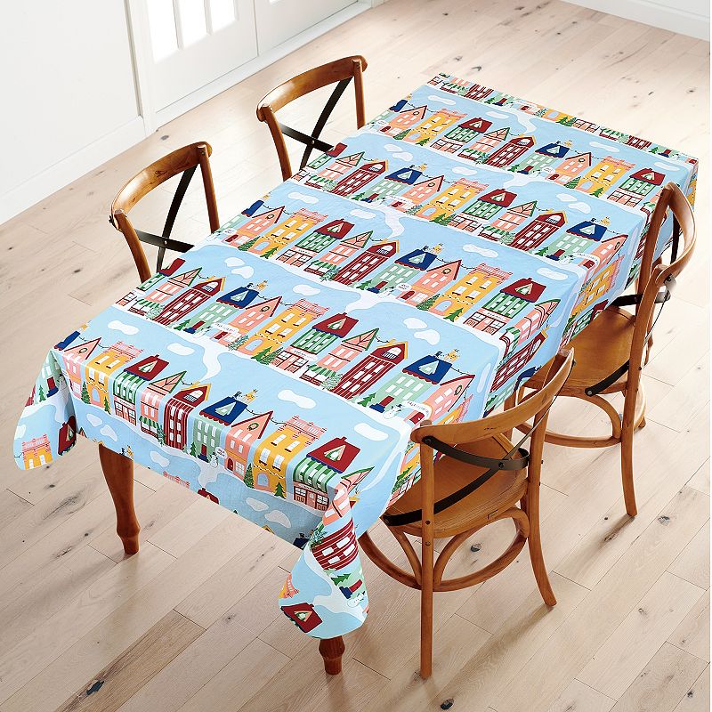 St. Nicholas Square? Holiday Townhouses Vinyl Tablecloth