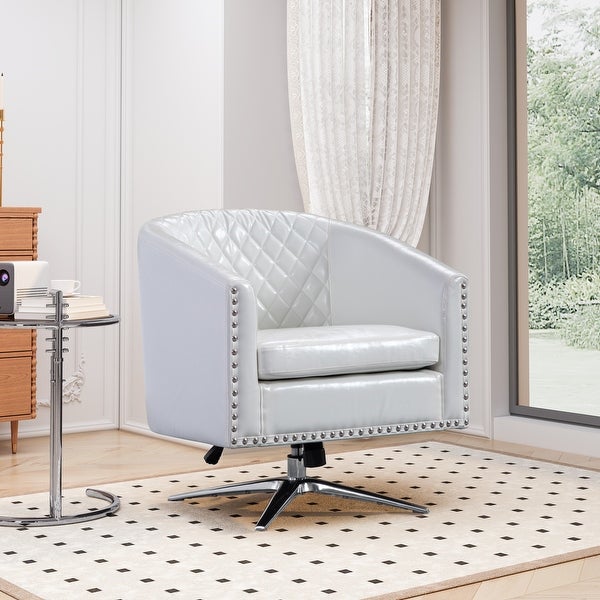 Swivel Barrel chair living room chair with nailheads and Metal base