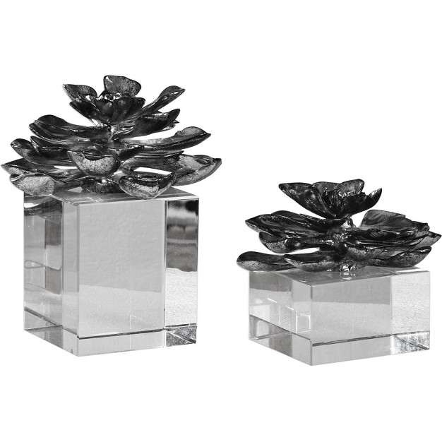 Uttermost Korba Silver And Crystal 2 piece Lotus Set