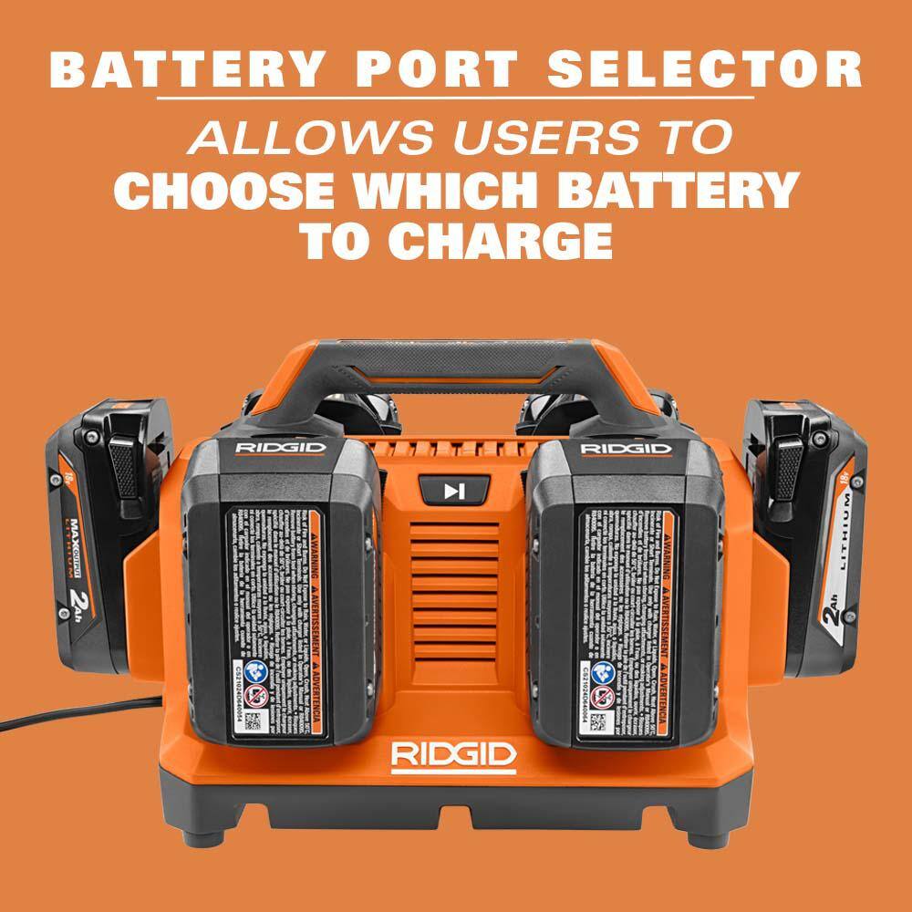 RIDGID 18V Brushless 14 in. String Trimmer Kit with 4.0Ah Battery Charger 6-Port Charger  6.0Ah MAX Output Battery (2-Pack) R01201KVNM-AC86096-AC840060PN