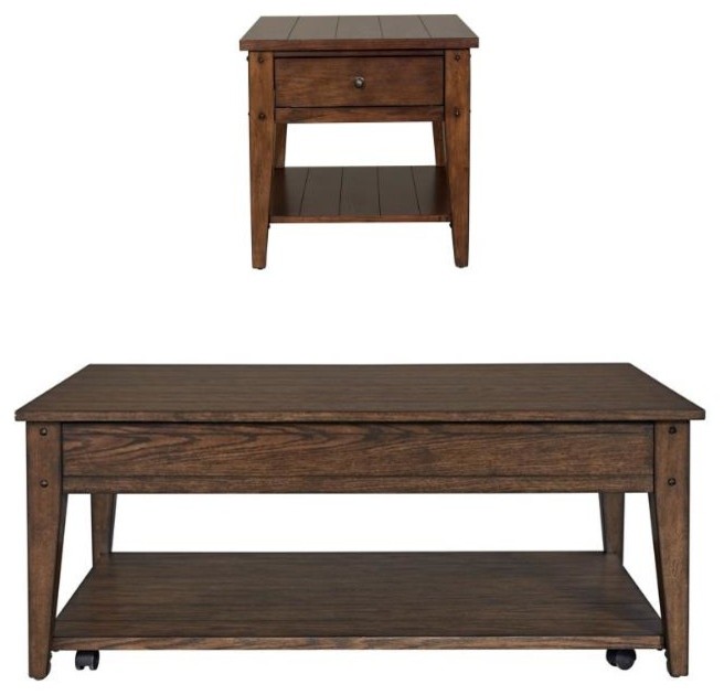 2 Piece Coffee Table and End Table Set in Oak   Transitional   Coffee Table Sets   by Homesquare  Houzz