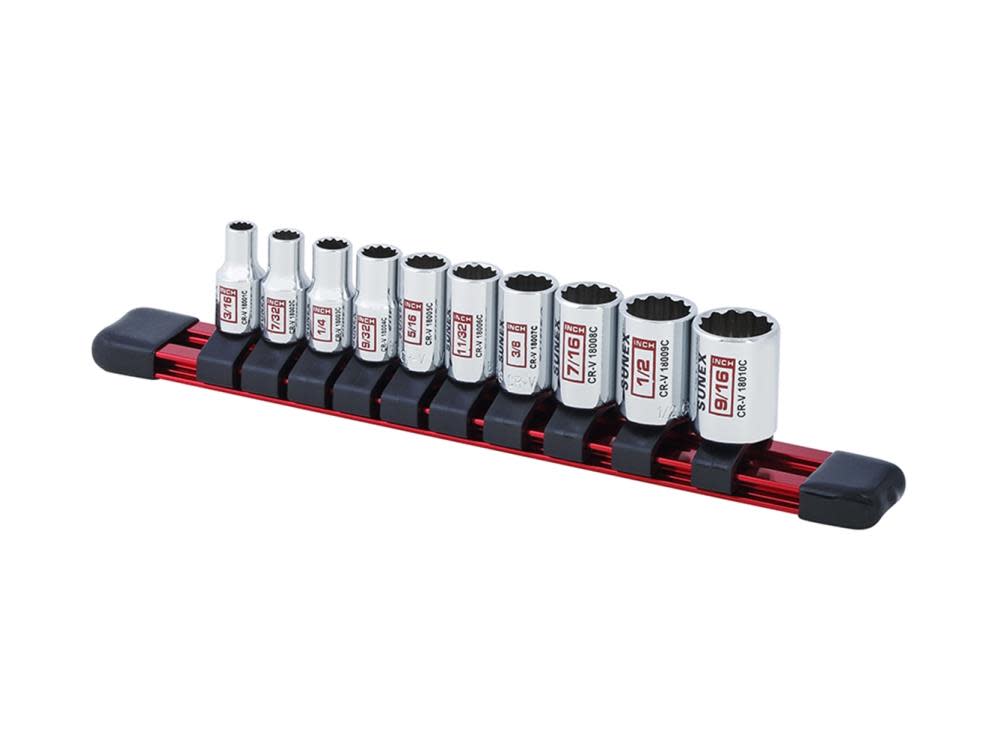 1/4 In. Dr 12 Pt Standard SAE Socket Rail 10 Pc Set ;