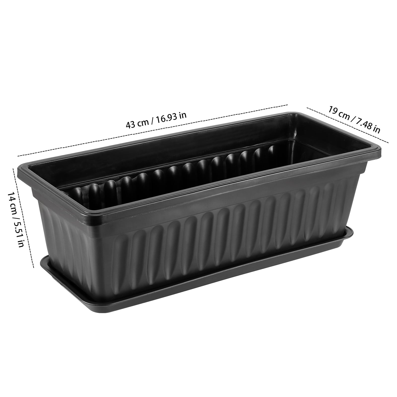 ZOENHOU 6 Pack 17 Inches Black Plastic Vegetable Planters, Rectangular Flower Window Box with 30 PCS Green Plant Labels