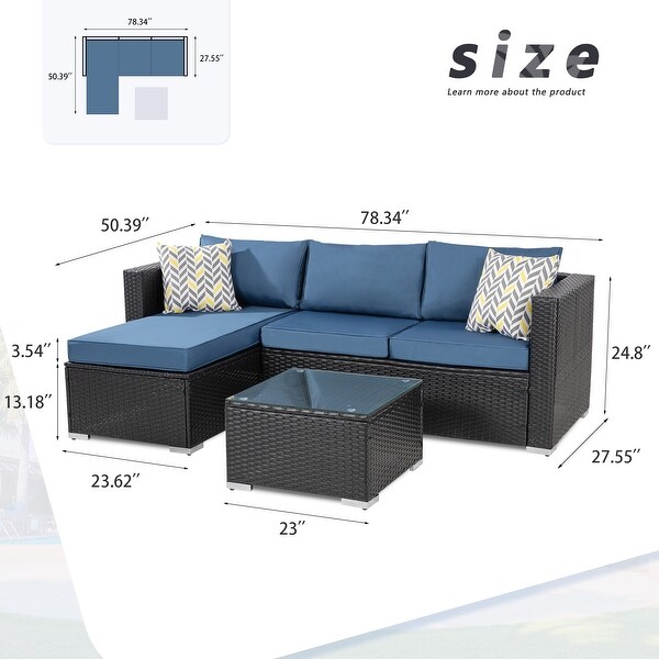 Futzca Outdoor Furniture Patio Sets，Low Back AllWeather Small Rattan Sectional Sofa