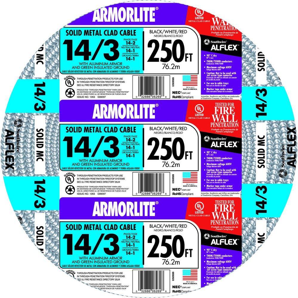 Southwire 143 x 250 ft. Solid CU MC (Metal Clad) Armorlite Cable 68582601