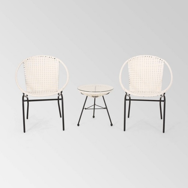 Java 3pc Faux Rattan Modern Chat Set White Christopher Knight Home