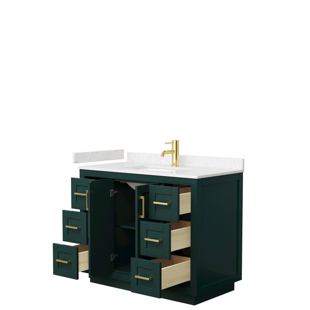 Wyndham Collection Miranda 42 in. W x 22 in. D x 33.75 in. H Single Bath Vanity in Green with Carrara Cultured Marble Top WCF292942SGDC2UNSMXX