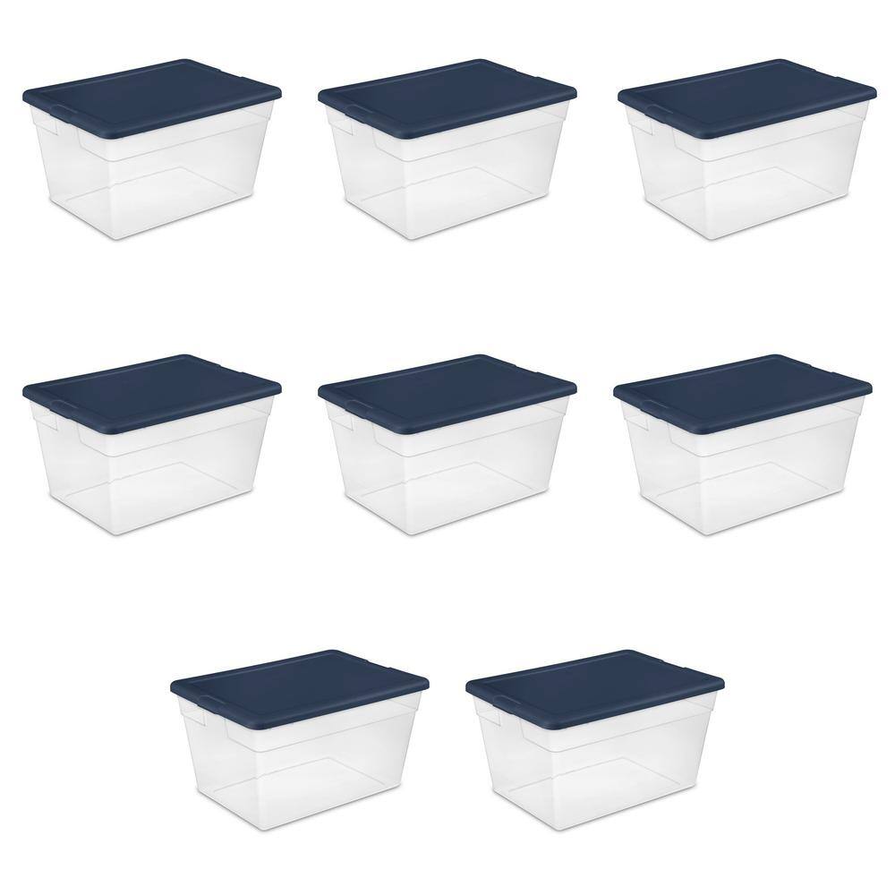 Sterilite Stackable 56 qt. Storage Tote with Marine Blue Lid in Clear (8-Pack) 8 x 16597408