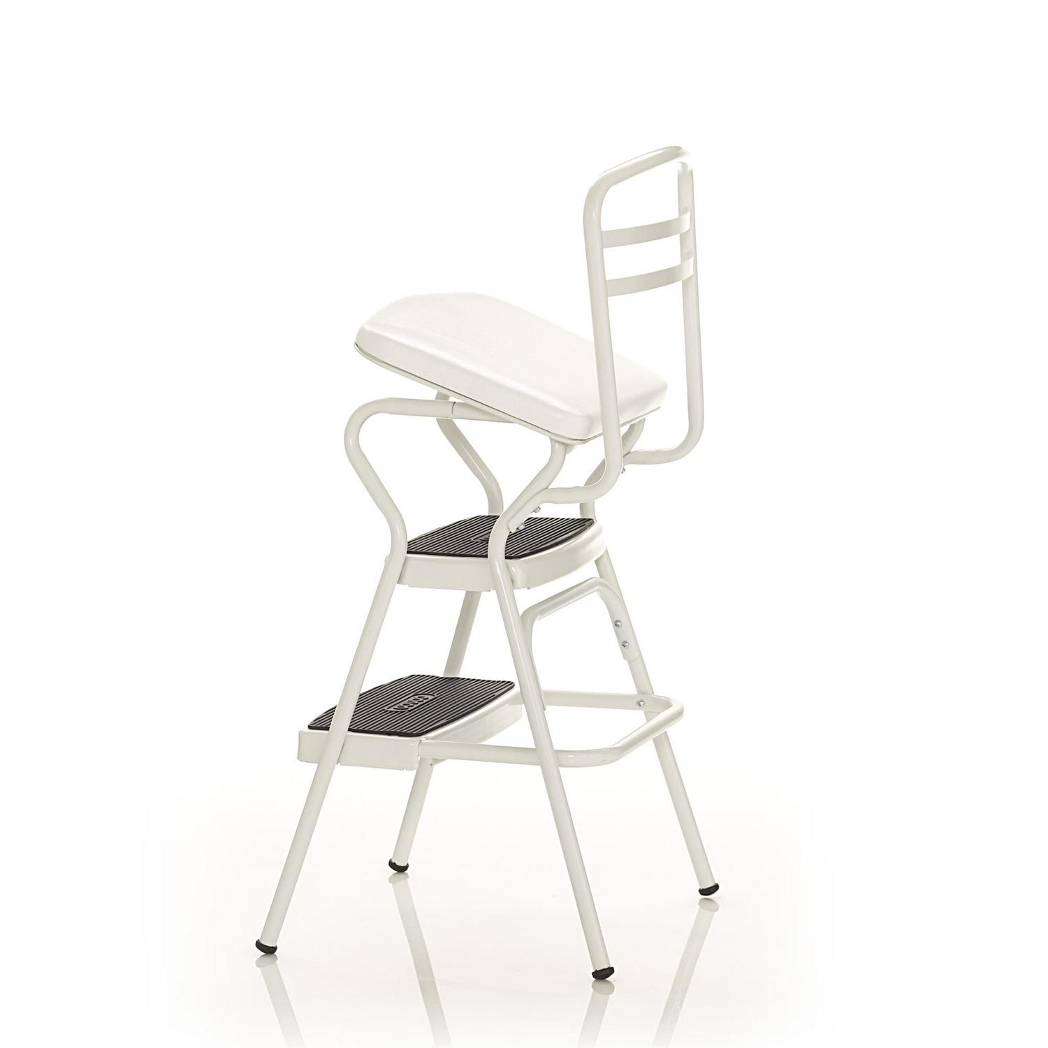 COSCO Stylaire Retro Chair + Step Stool with flip-up seat (white， one pack)