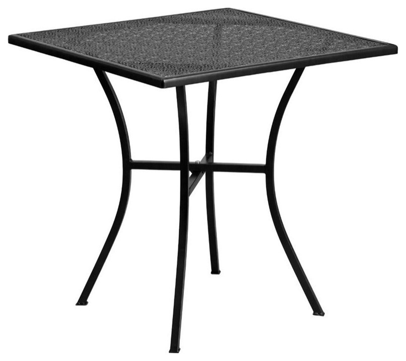 28 quotSquare Black Indoor Outdoor Steel Patio Table Set  2 Round Back Chairs   Contemporary   Outdoor Dining Sets   by Morning Design Group  Inc  Houzz