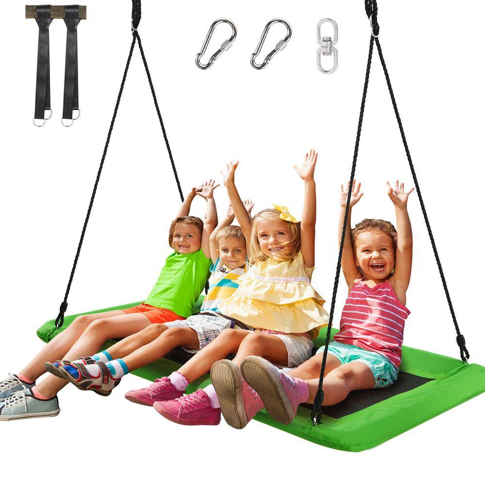 Gymax 60 in. Green Kids Giant Tree Rectangle Swing 700 lbs wAdjustable Hanging Ropes GYM07152