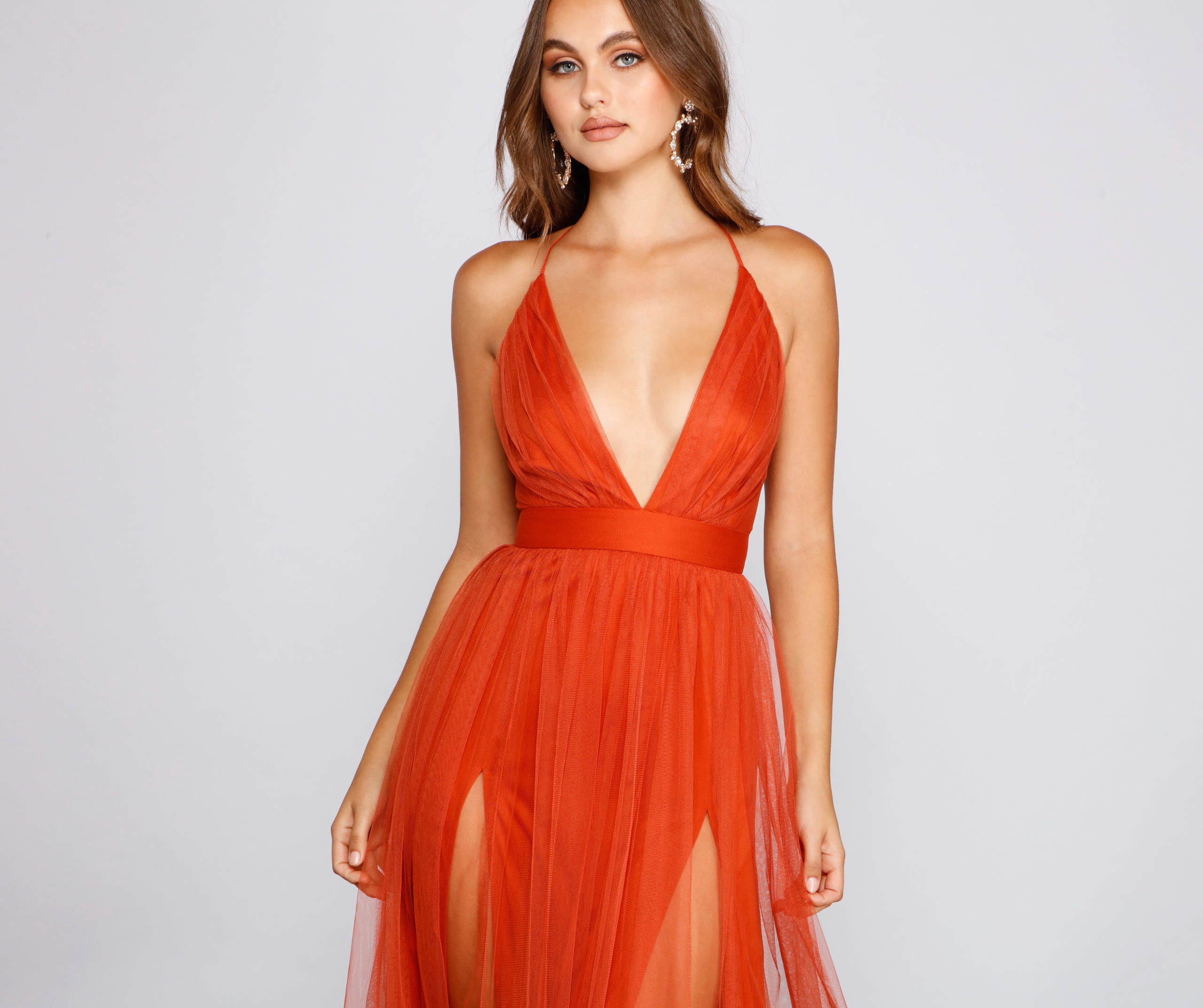 Saylor Formal Double Slit Tulle Dress