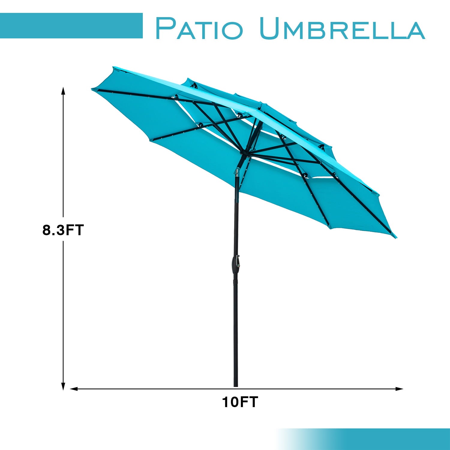 Autlaycil 10Ft 3 Tiers Patio Umbrellas Solar 32 LED Lighted Umbrella with 8 Ribs Patio Table Umbrella, Blue