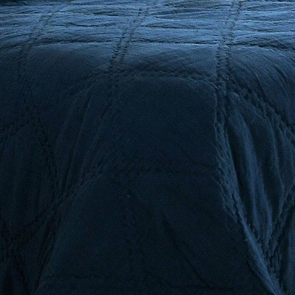 Hara Hand Quilted Flax Linen Quilt  Queen  Polyester Fill  Midnight Blue