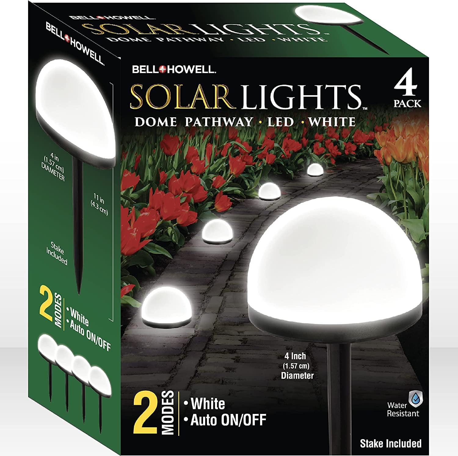 Bell+Howell Solar Pathway Lights 4 Pack Waterproof Solar Lights Outdoor