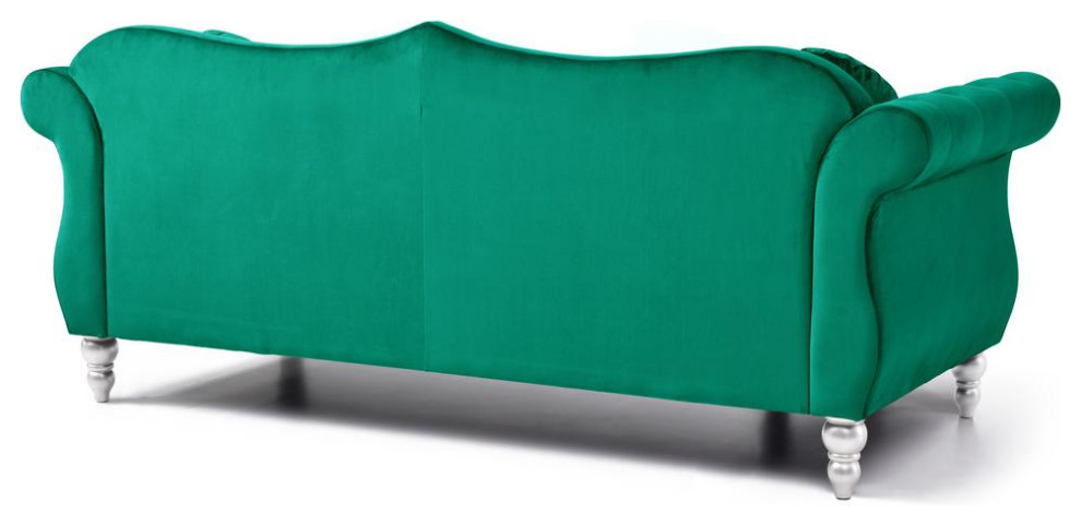 Hollywood 82 in. Green Velvet Chesterfield 3 Seater Sofa with 2 Throw Pillow   Eclectic   Sofas   by BisonOffice  Houzz