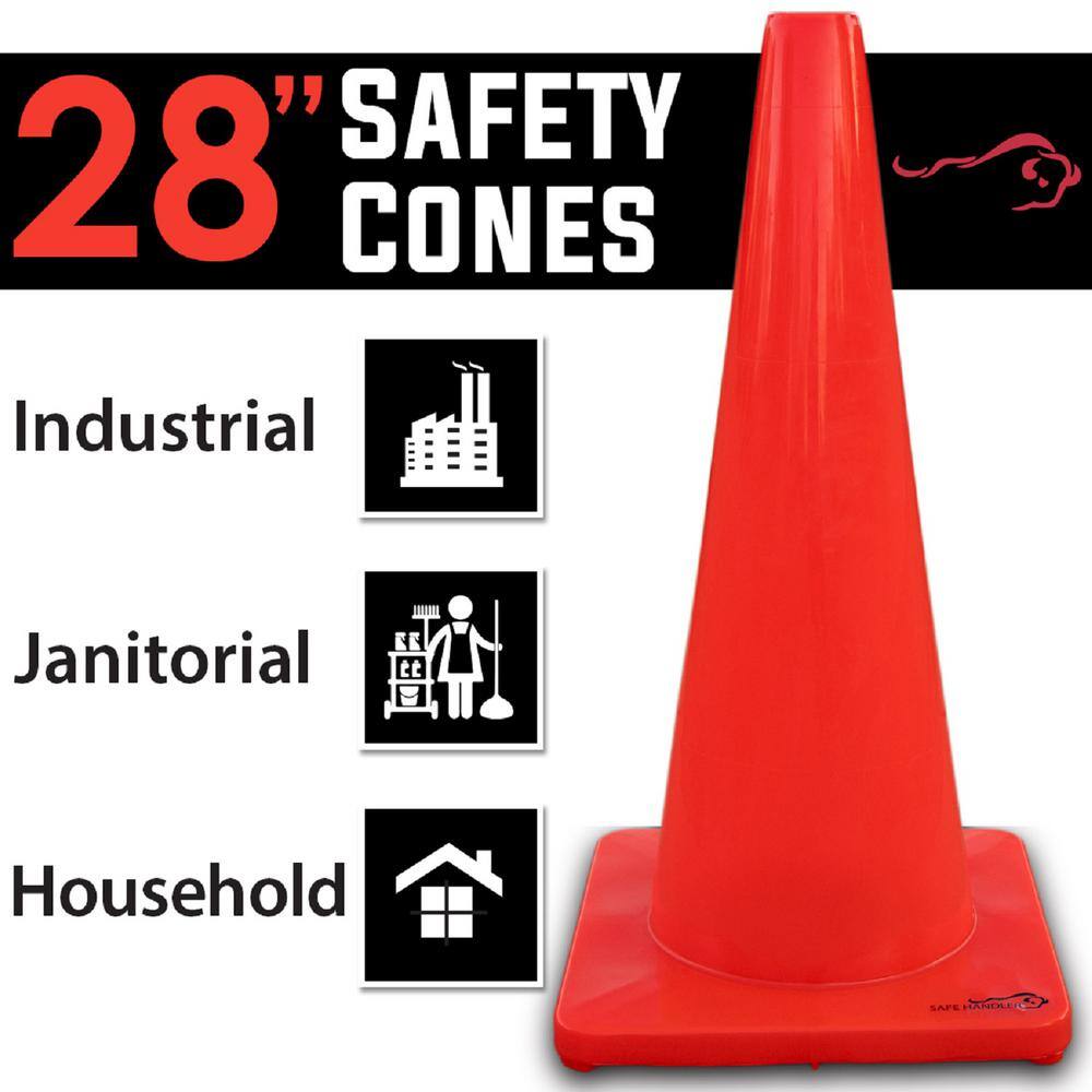 Safe Handler 28 in. Orange PVC Traffic Safety Cone 6-Pack High Visibility BLSH-28CONE-O-6