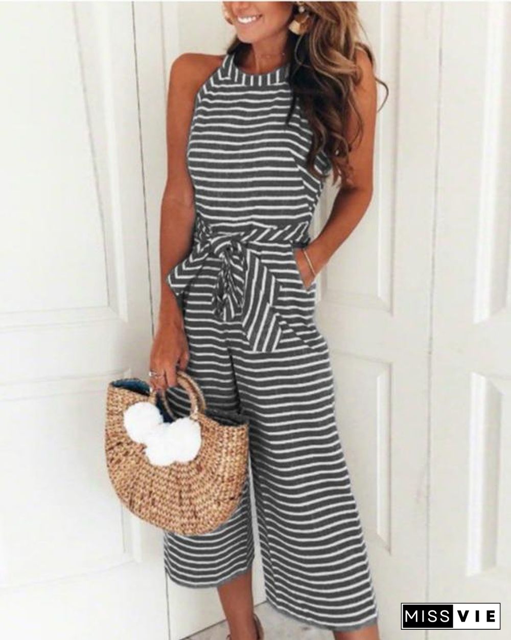 Striped Vacation Casual Jumpsuit