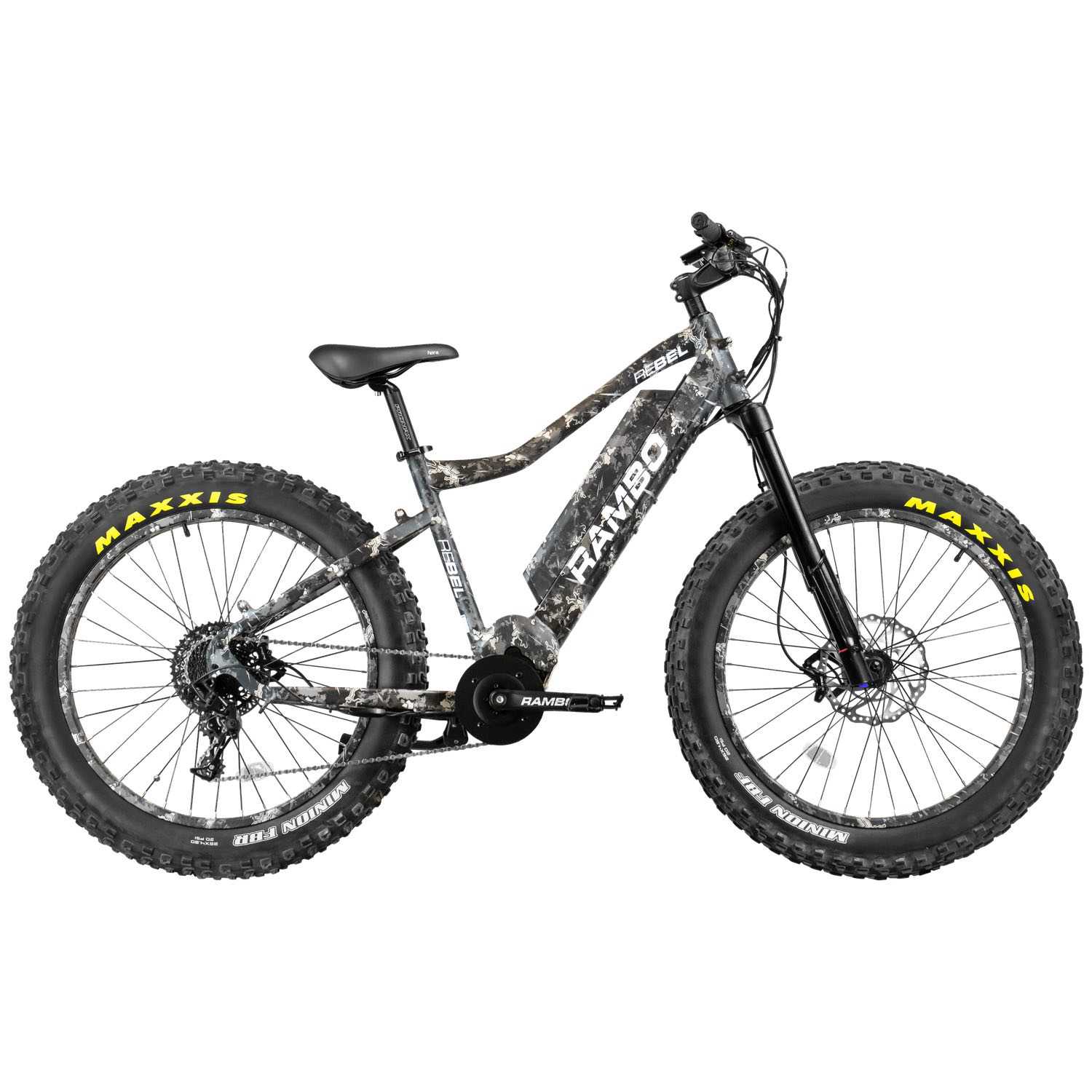 Rambo Rebel 1000Watt Mid Drive Motor Fat Tire Electric Hunting Bike 21Ah Battery