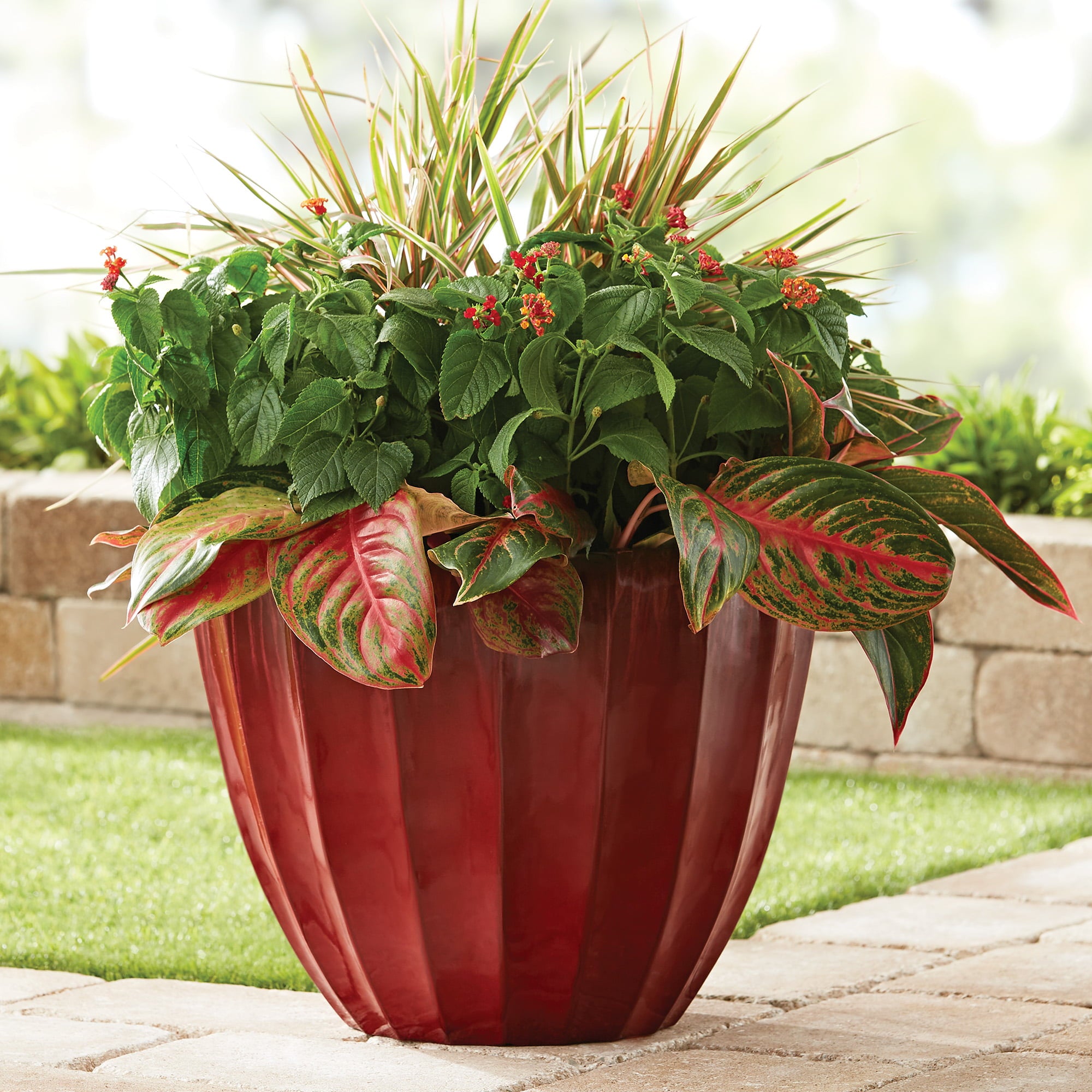 Better Homes & Gardens Andora Red Color Resin Planter, 15.9in x 15.9in x 12.6in