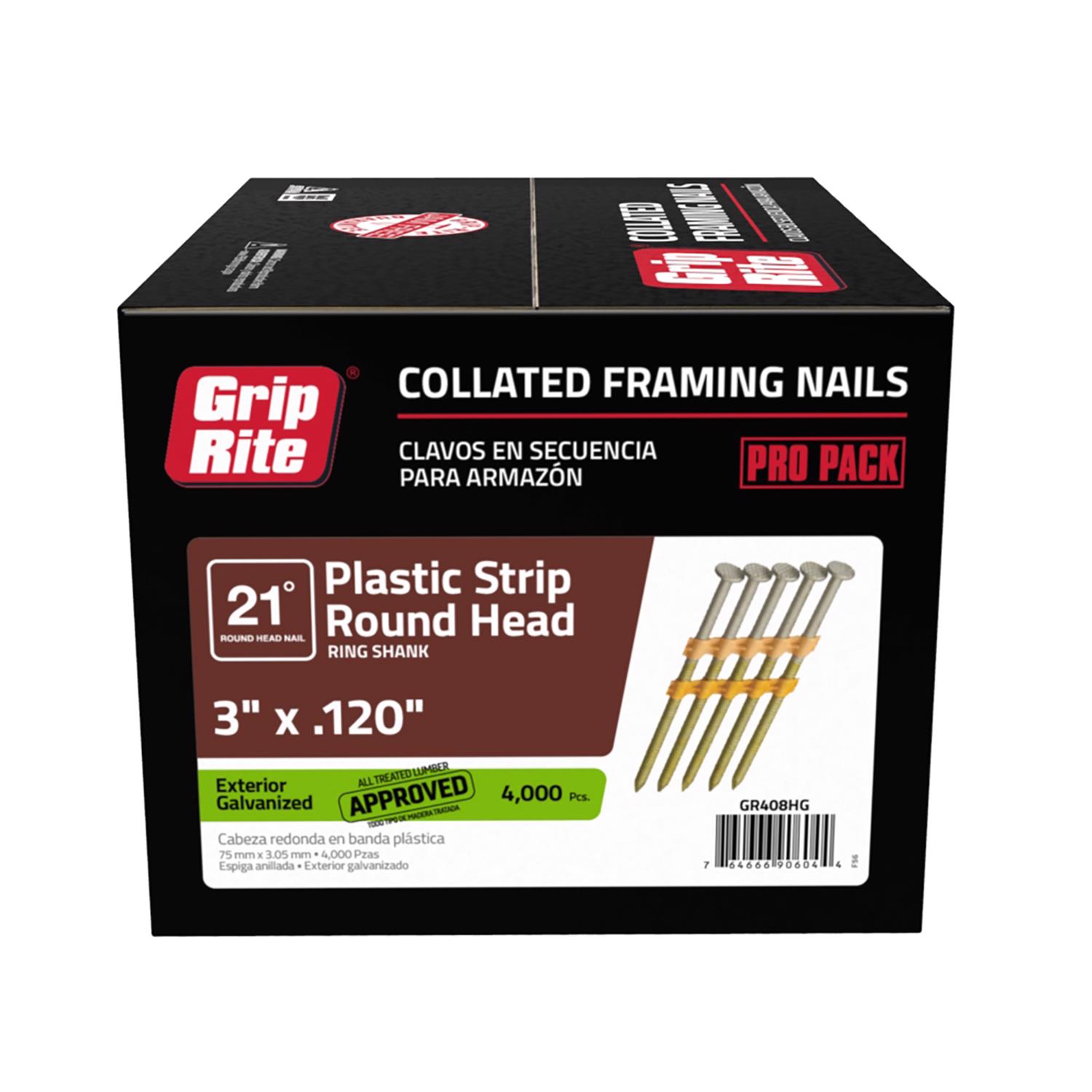 Grip-Rite 3 in. 11 Ga. Angled Strip Hot-Dip Galvanized Framing Nails 21 deg 4000 pk