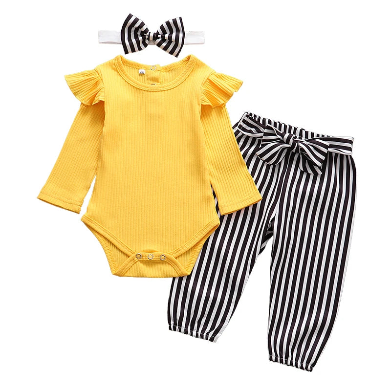 Autumn Baby Girl Clothes Sets Fashion Toddler Outfits Long Sleeve Tops Flower Pants Headband Cute 3Pcs Newborn Infant Clothing